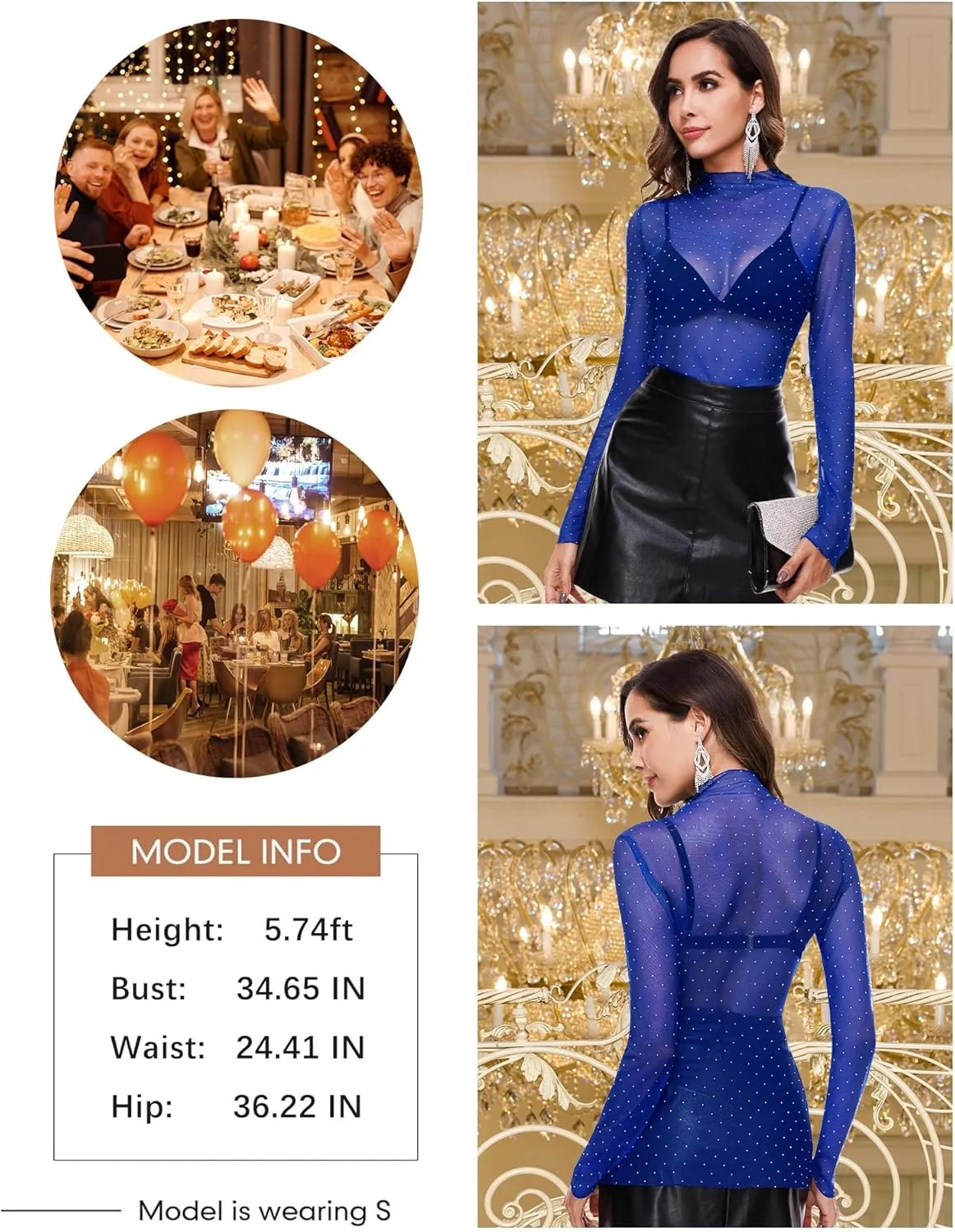 BBX Lephsnt Womens Sheer Mesh Layering Top Sparkle Long Sleeve Shirts Mock Neck See Through Tee Shirt