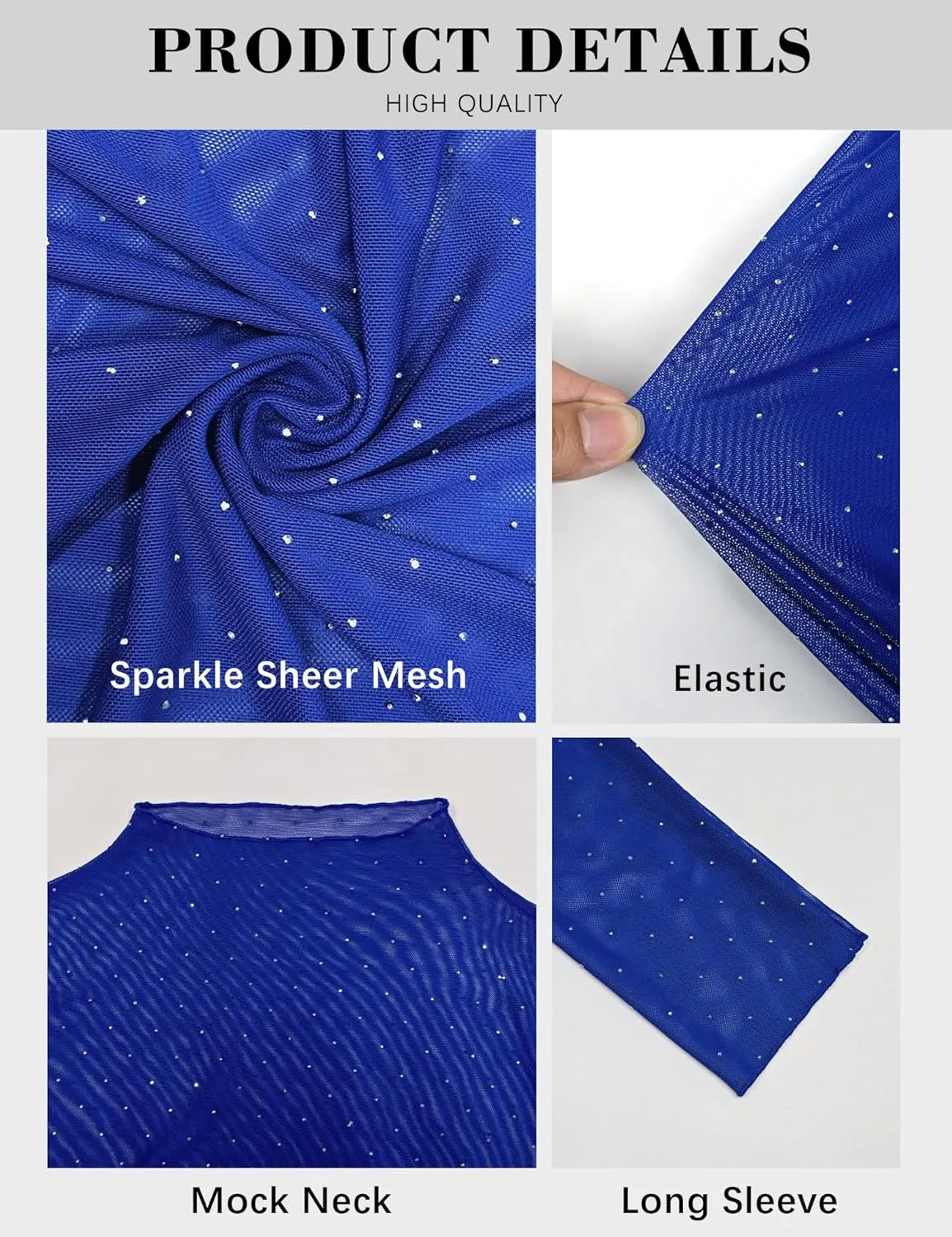 BBX Lephsnt Womens Sheer Mesh Layering Top Sparkle Long Sleeve Shirts Mock Neck See Through Tee Shirt