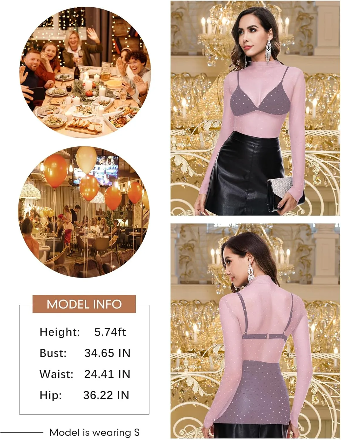 BBX Lephsnt Womens Sheer Mesh Layering Top Sparkle Long Sleeve Shirts Mock Neck See Through Tee Shirt