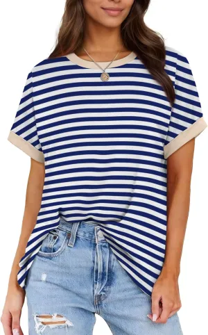 Besshopie Women's Oversized T Shirts Short Sleeve Crewneck Summer Tops Casual Loose Basic Tee Shirts 2025 Trendy Clothes