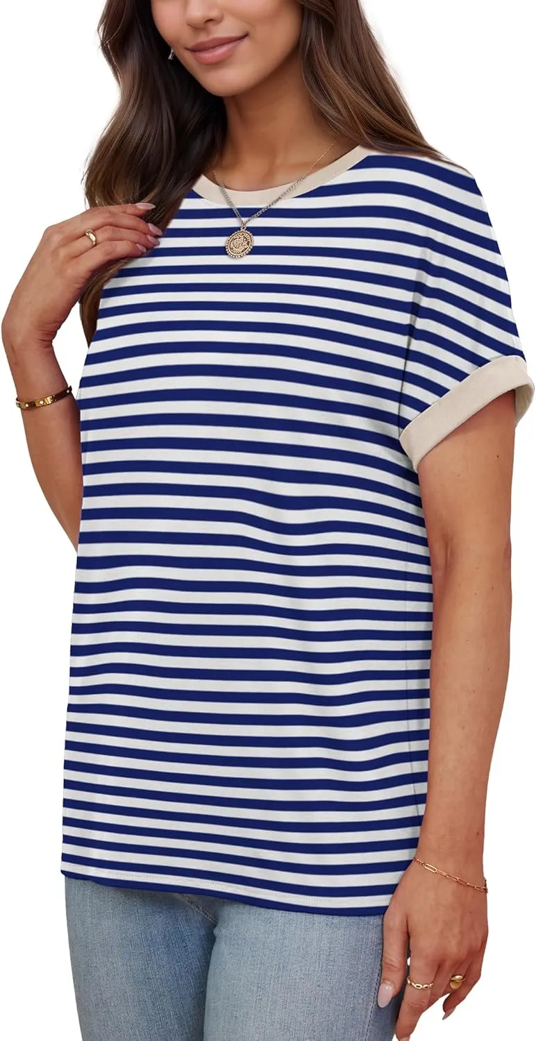 Besshopie Women's Oversized T Shirts Short Sleeve Crewneck Summer Tops Casual Loose Basic Tee Shirts 2025 Trendy Clothes