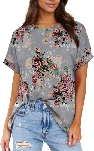 Besshopie Women's Oversized T Shirts Short Sleeve Crewneck Summer Tops Casual Loose Basic Tee Shirts 2025 Trendy Clothes