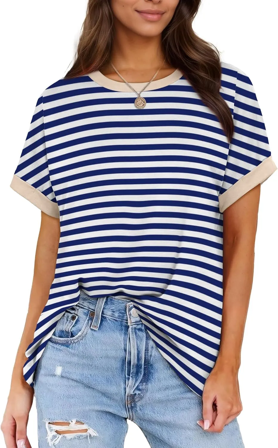 Besshopie Women's Oversized T Shirts Short Sleeve Crewneck Summer Tops Casual Loose Basic Tee Shirts 2025 Trendy Clothes