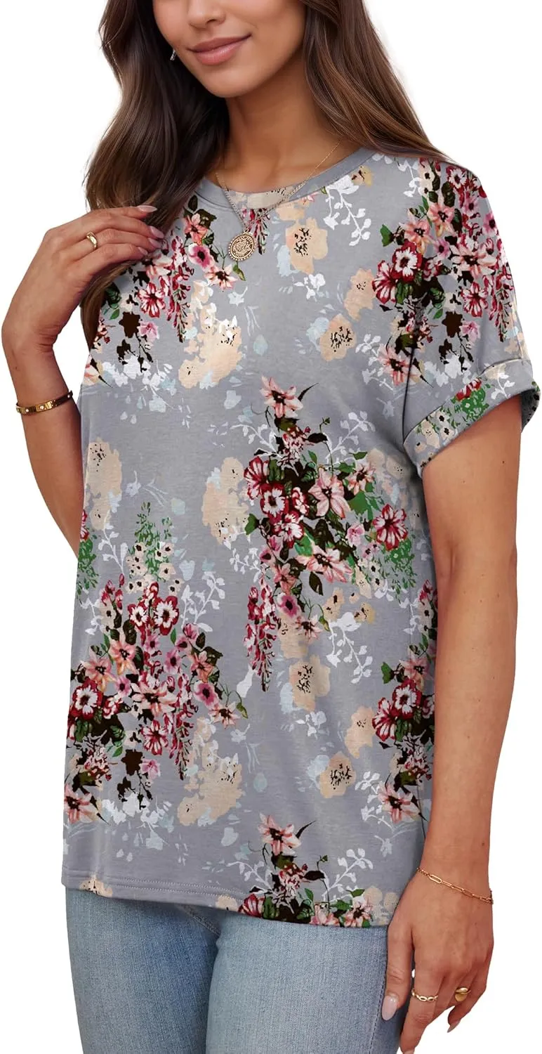 Besshopie Women's Oversized T Shirts Short Sleeve Crewneck Summer Tops Casual Loose Basic Tee Shirts 2025 Trendy Clothes