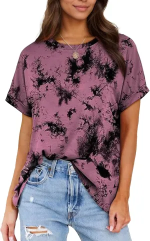 Besshopie Women's Oversized T Shirts Short Sleeve Crewneck Summer Tops Casual Loose Basic Tee Shirts 2025 Trendy Clothes