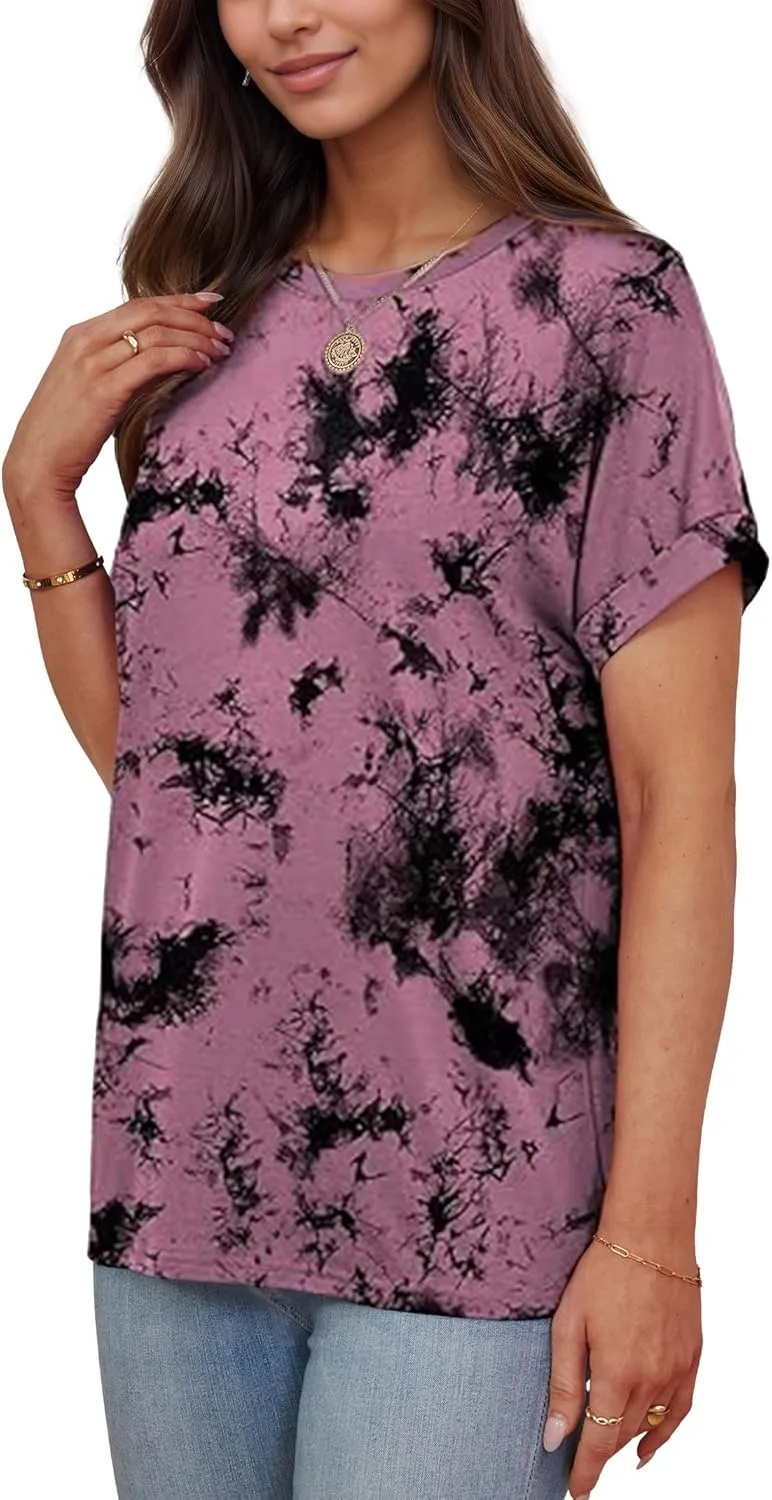 Besshopie Women's Oversized T Shirts Short Sleeve Crewneck Summer Tops Casual Loose Basic Tee Shirts 2025 Trendy Clothes