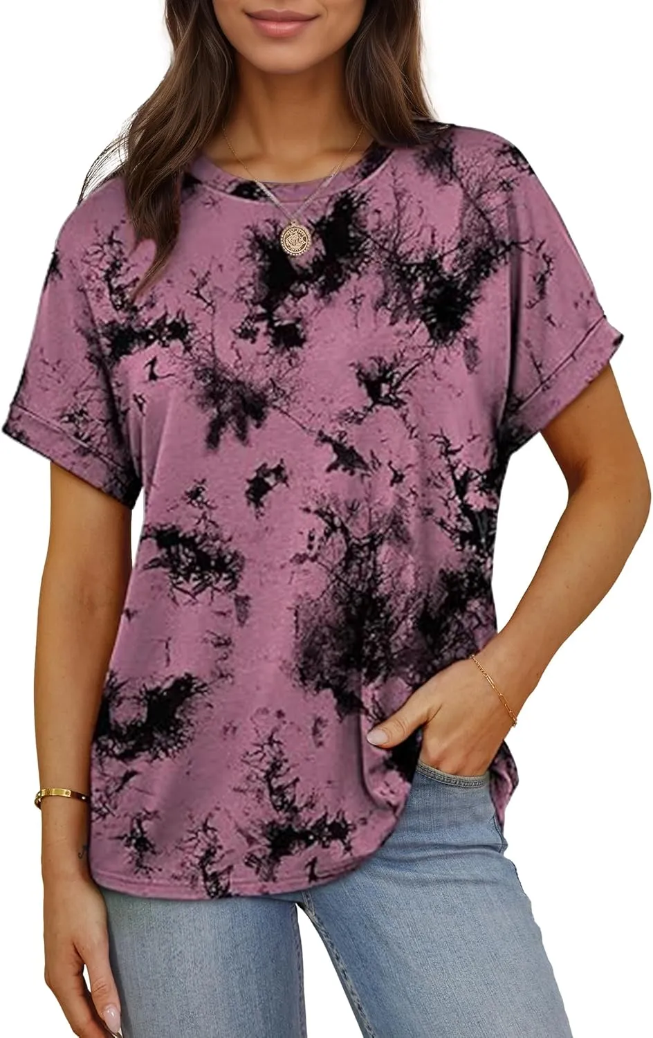 Besshopie Women's Oversized T Shirts Short Sleeve Crewneck Summer Tops Casual Loose Basic Tee Shirts 2025 Trendy Clothes