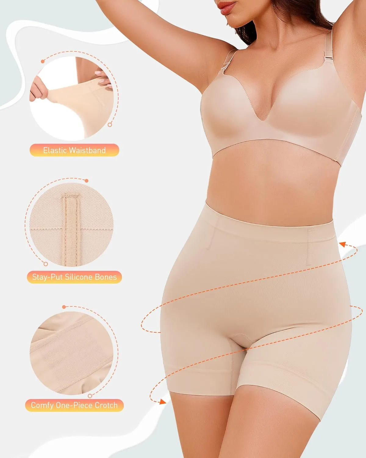 BESTENA Shapewear Shorts,Mid-Waist Body Shaper Shorts,Womens Shapewear Tummy Control,Seamless Shapewear for Under Dresses