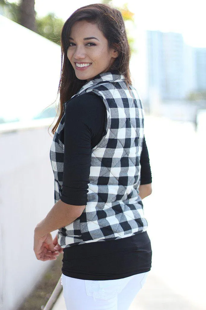Black And White Padded Vest With Pocket