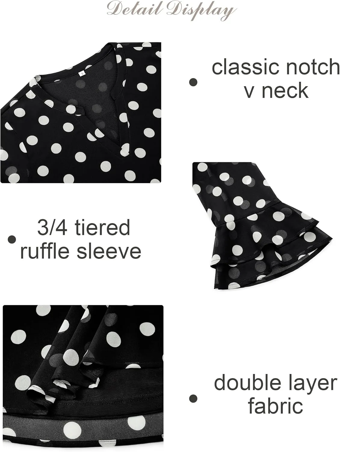 Blouse for Women Dressy Casual Spring Summer 3/4 Ruffle Sleeve Tops Double Layered Business Casual Tunic Work Shirts