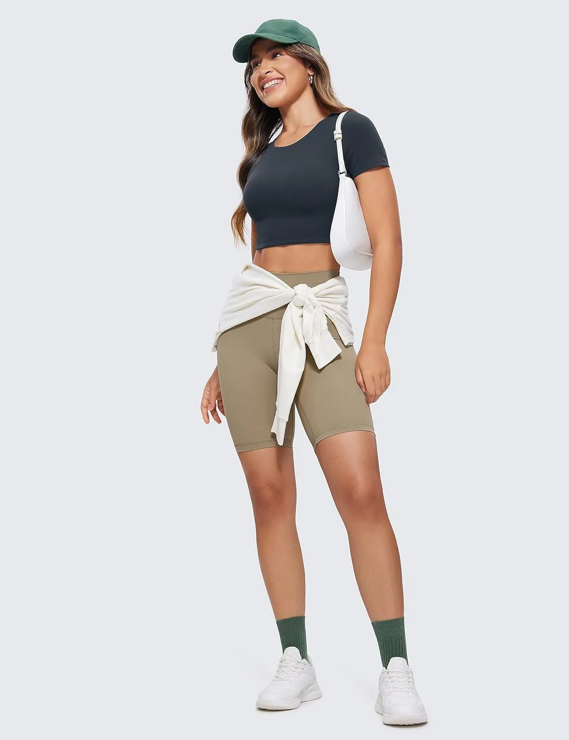 CRZ YOGA Womens Butterluxe Double Lined Short Sleeve Crop Tops Crew Neck Casual Workout T-Shirt Cute Basic Tee