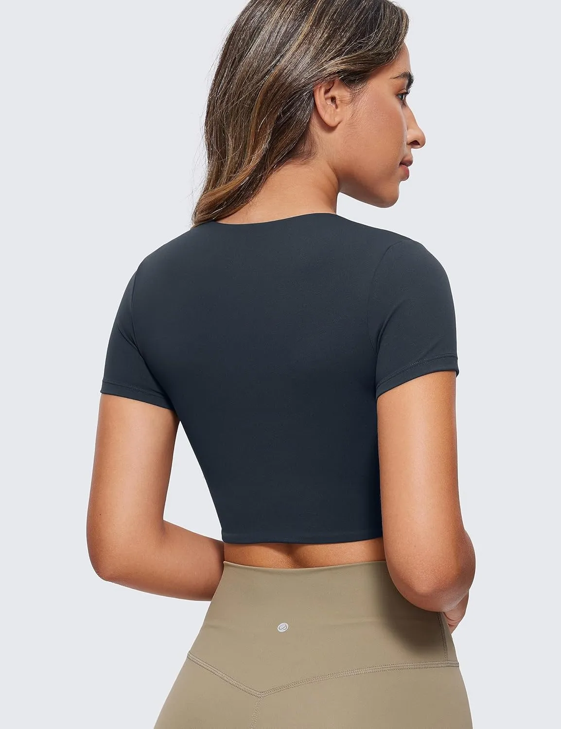CRZ YOGA Womens Butterluxe Double Lined Short Sleeve Crop Tops Crew Neck Casual Workout T-Shirt Cute Basic Tee