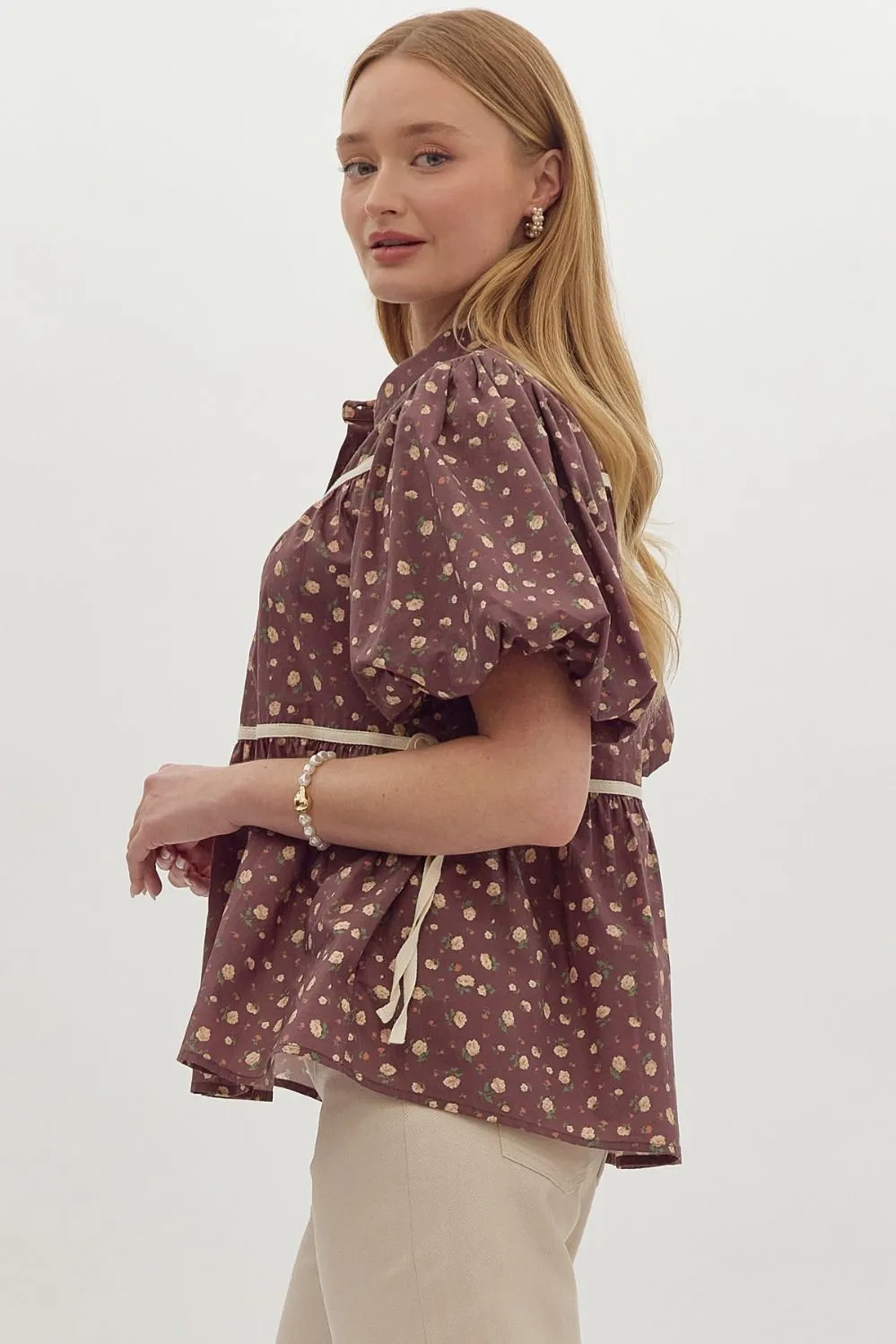 Floral bubble sleeve Top