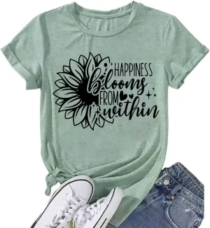 Floral Shirts for Women Boho Wildflower Graphic Workout T Shirts Summer Short Sleeve Nature Tee Tops