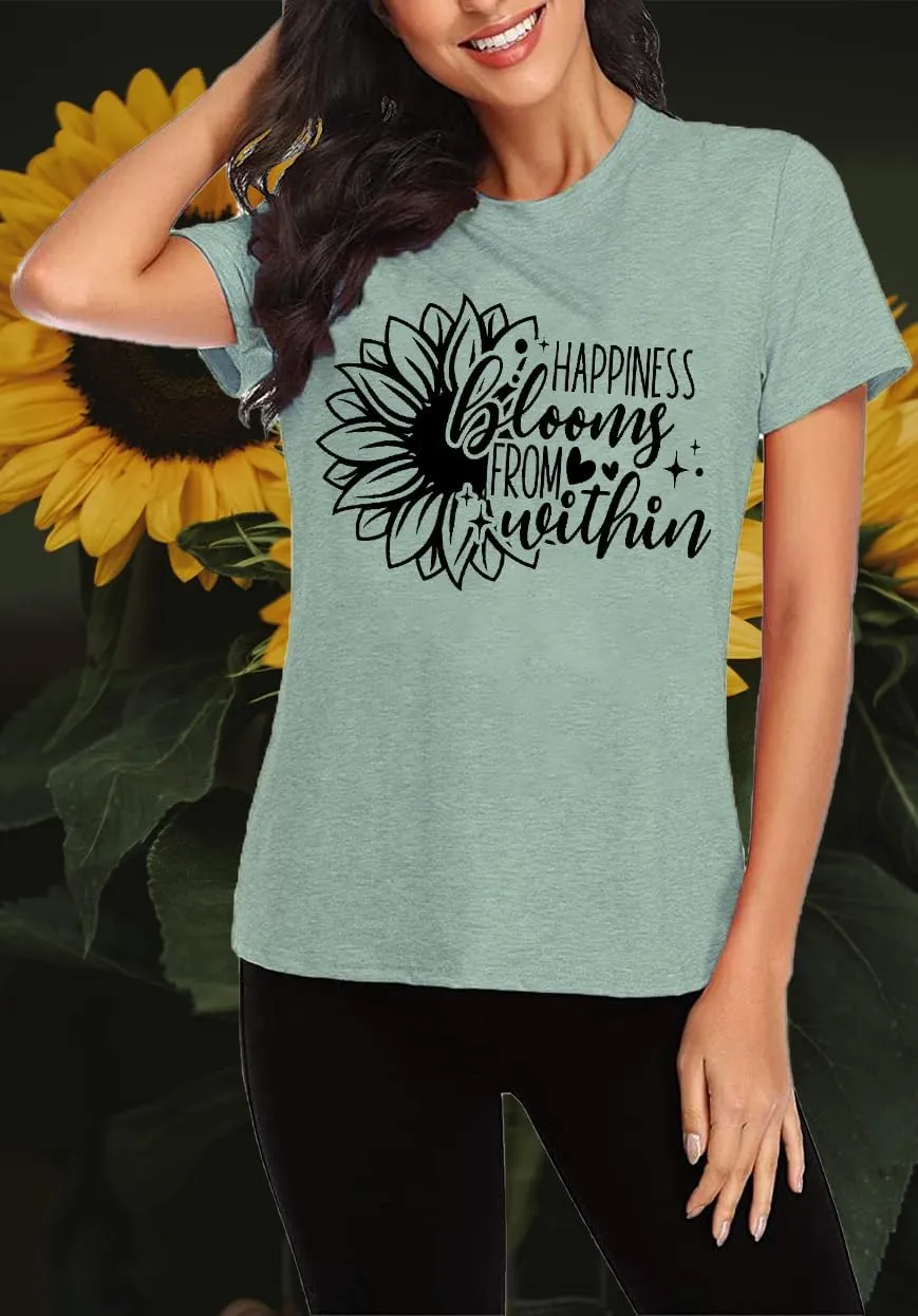 Floral Shirts for Women Boho Wildflower Graphic Workout T Shirts Summer Short Sleeve Nature Tee Tops