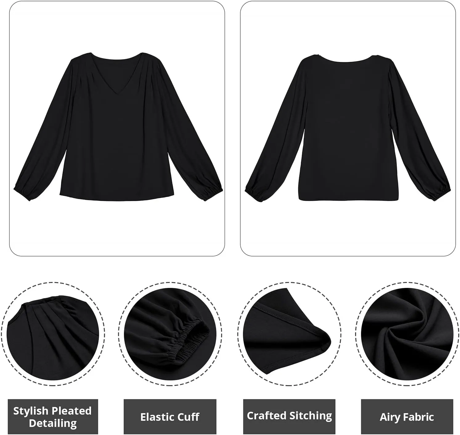 GRAPENT Womens Business Causal Tops for Women Ladies Work Blouses Dressy Long Sleeve Pleated V Neck