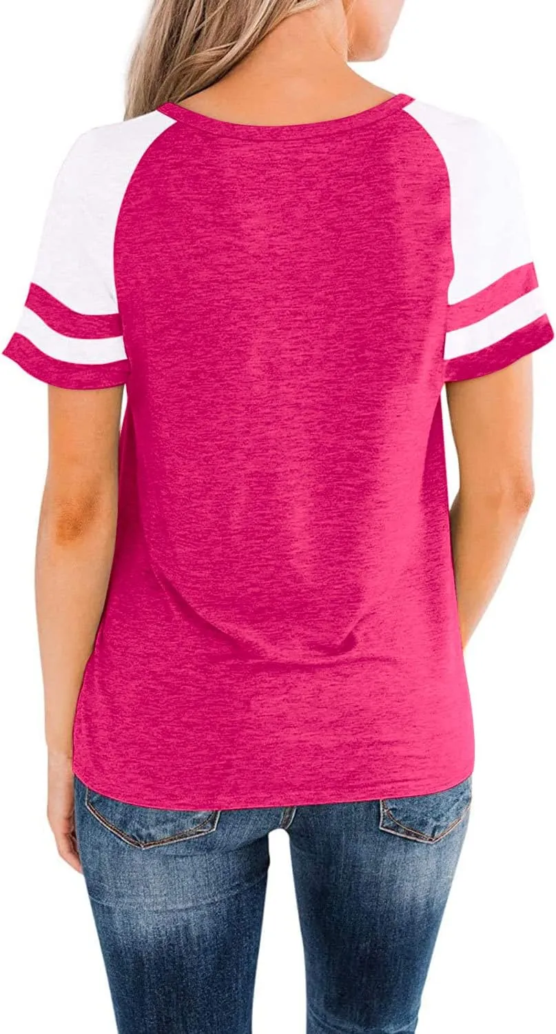 Heymiss Womens Shirts Casual Tunic Tops Color Block Crewneck Summer Loose Fitting Workout Tee Shirts