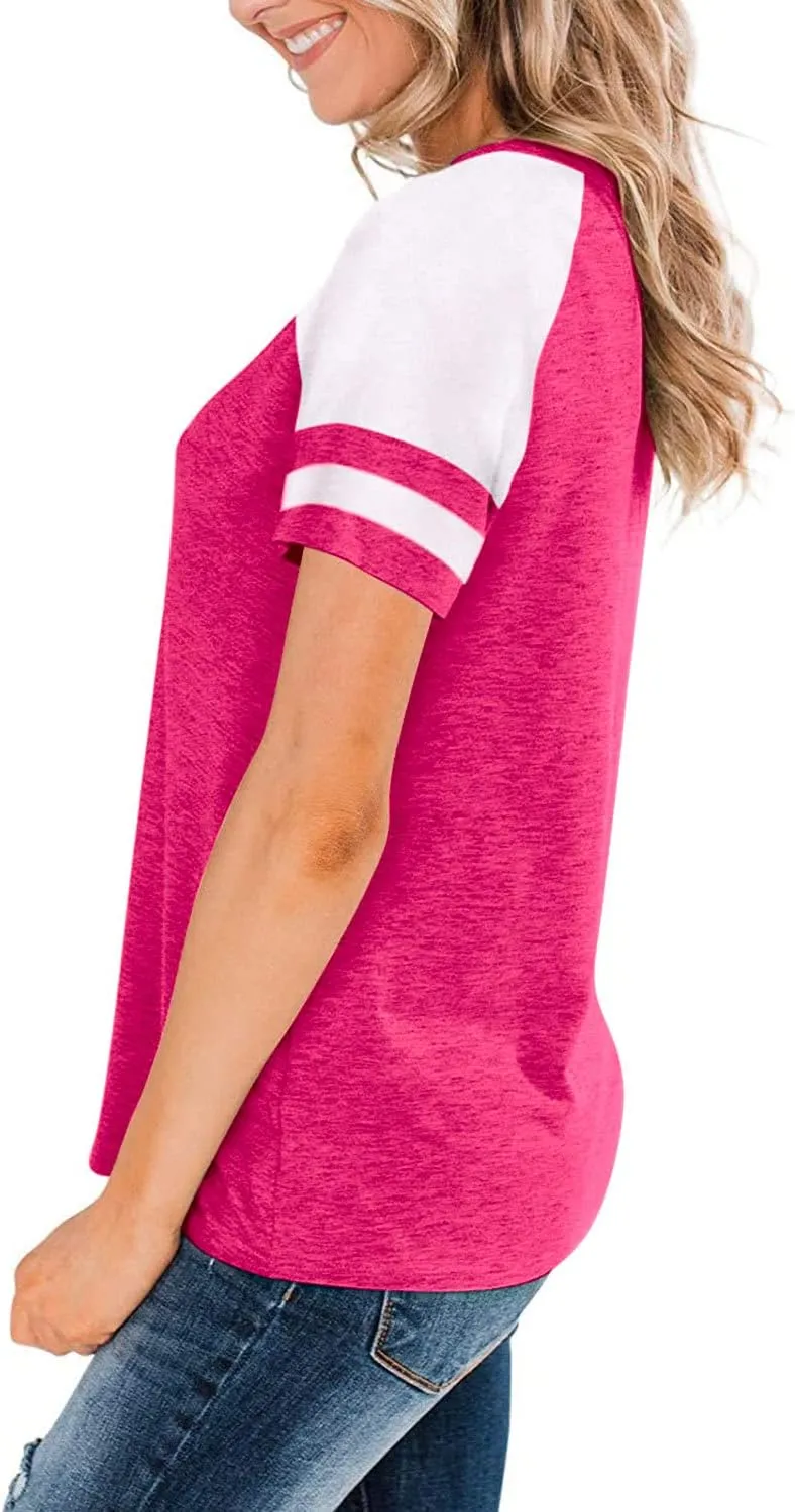 Heymiss Womens Shirts Casual Tunic Tops Color Block Crewneck Summer Loose Fitting Workout Tee Shirts