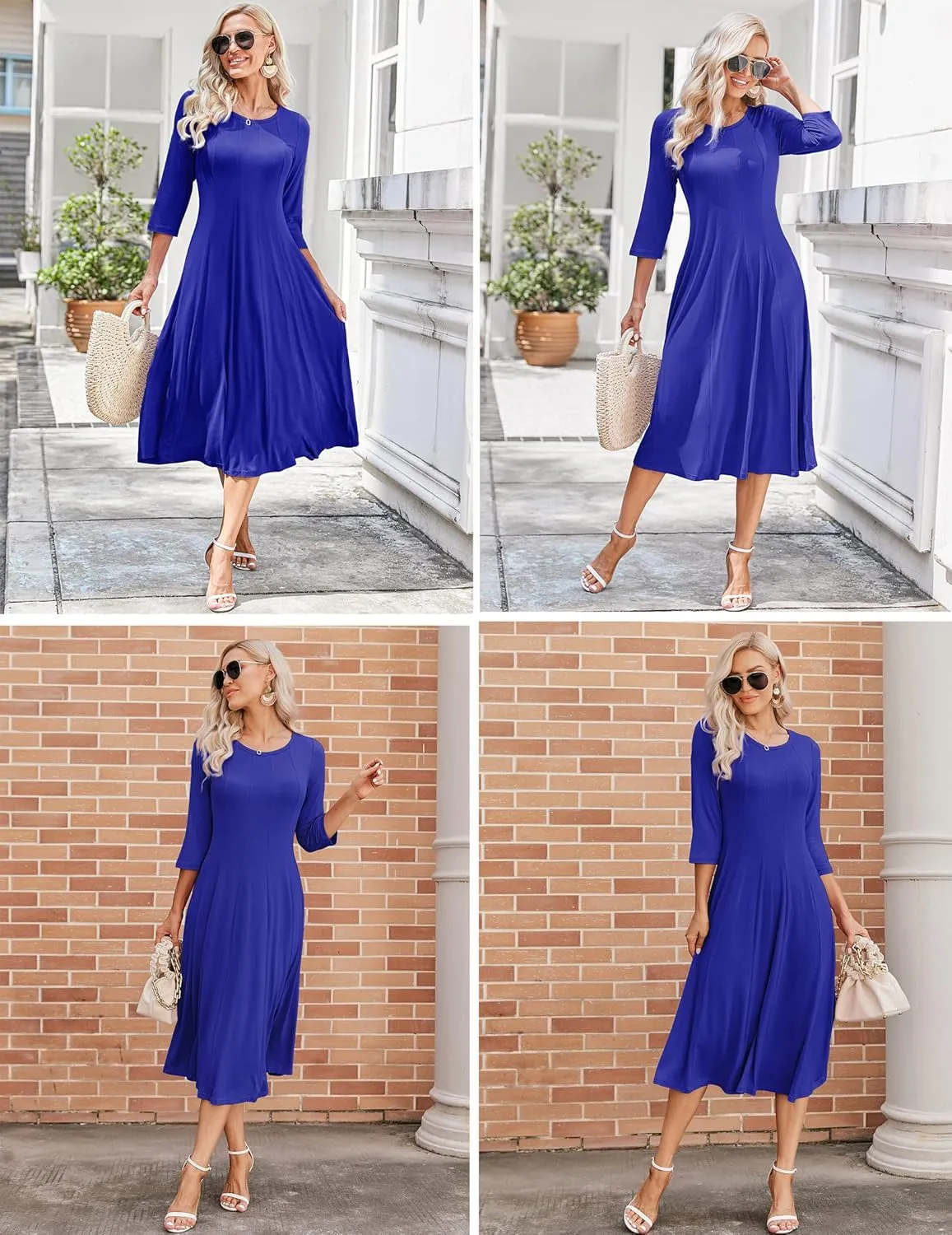 HOTOUCH Women's 3/4 Sleeve A-line and Flare Midi Long Dress