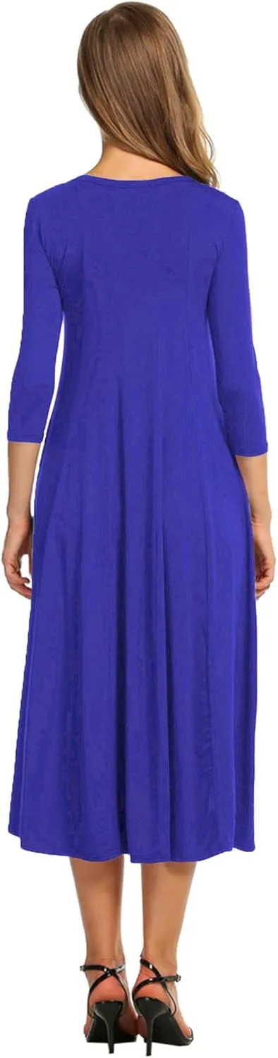 HOTOUCH Women's 3/4 Sleeve A-line and Flare Midi Long Dress