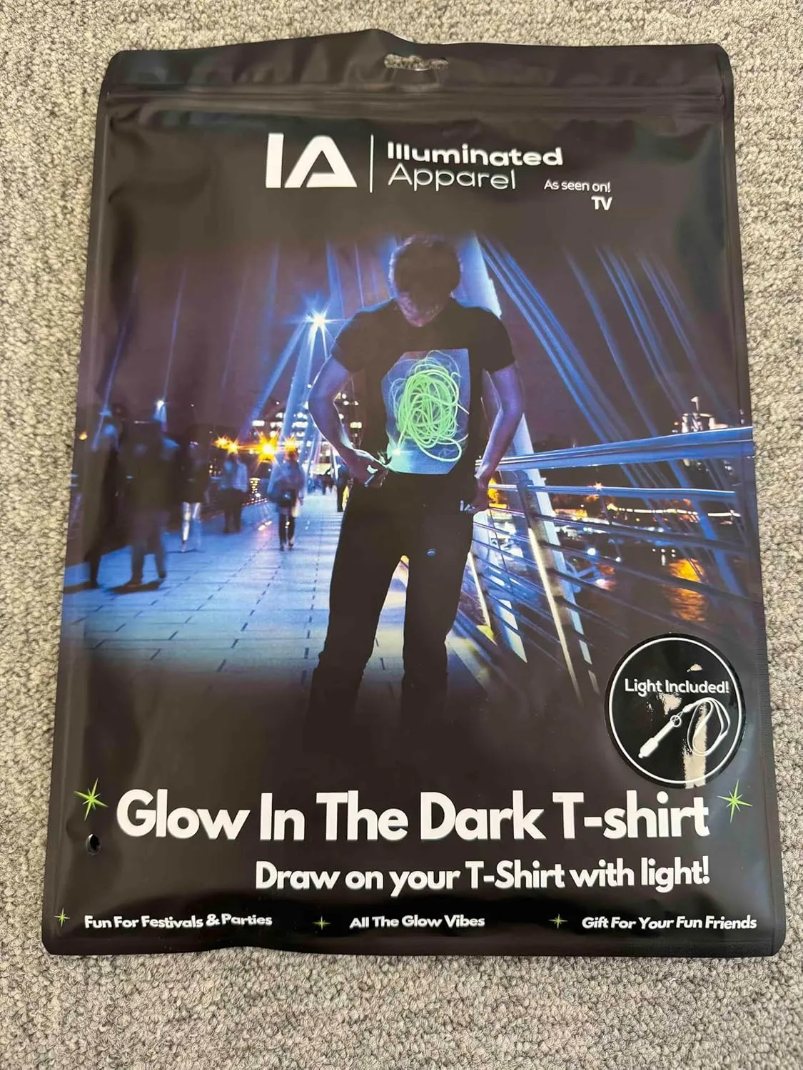 Illuminated Apparel Original Interactive Glow in The Dark T-Shirt - Fun for Birthday Parties & Festivals