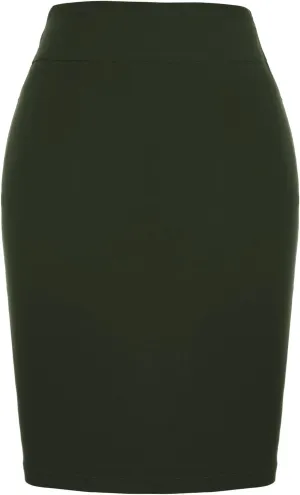 Kate Kasin Women's Stretch Knee Length Pencil Skirts High Waisted Slim Fit Business Casual Skirt
