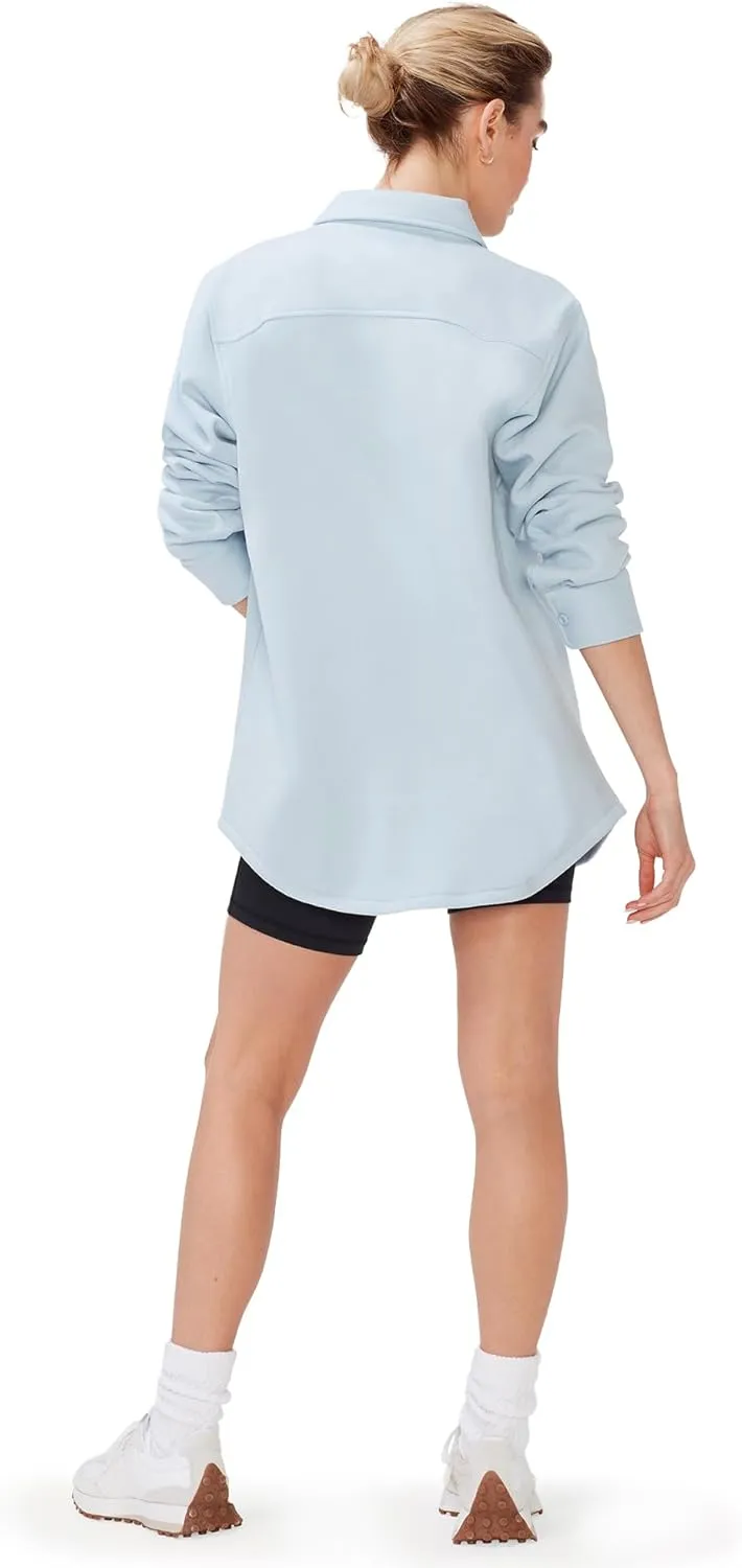 KUT & SO Womens Shacket  Midweight Fleece Shirt Jacket  Boyfriend Fit, Chic Layering Piece