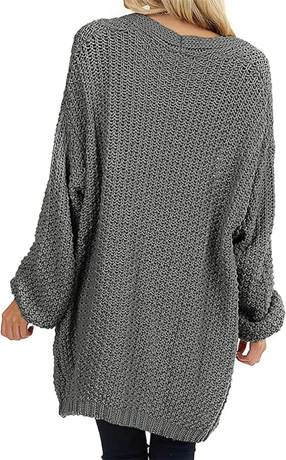 MEROKEETY Women's 2024 Fall Open Front Chunky Knit Sweater Oversized Lantern Sleeve Cardigan Outwear