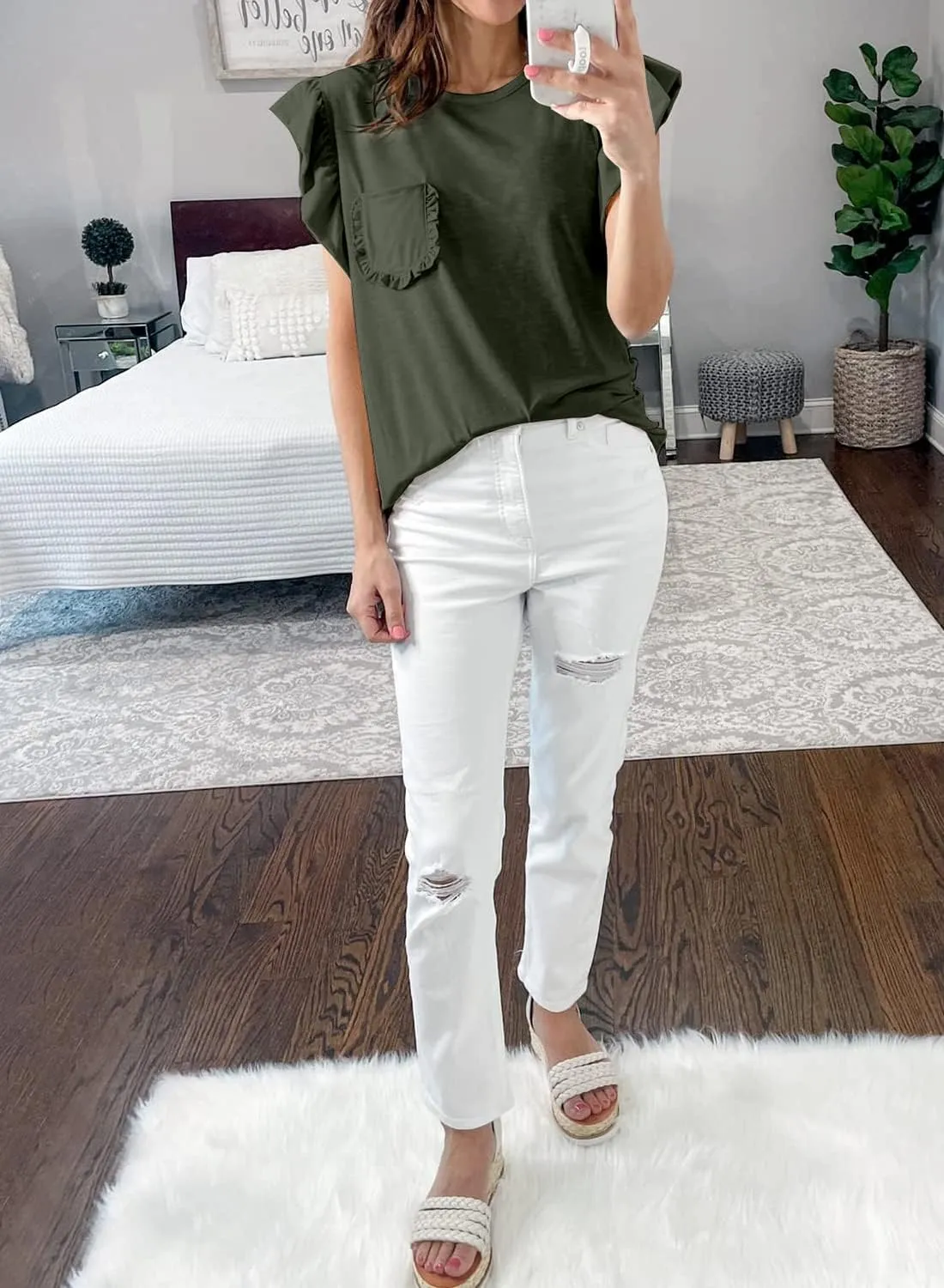 MIHOLL Women's Summer Sleeveless Tops Casual Loose Ruffle Shirts Tank Tops