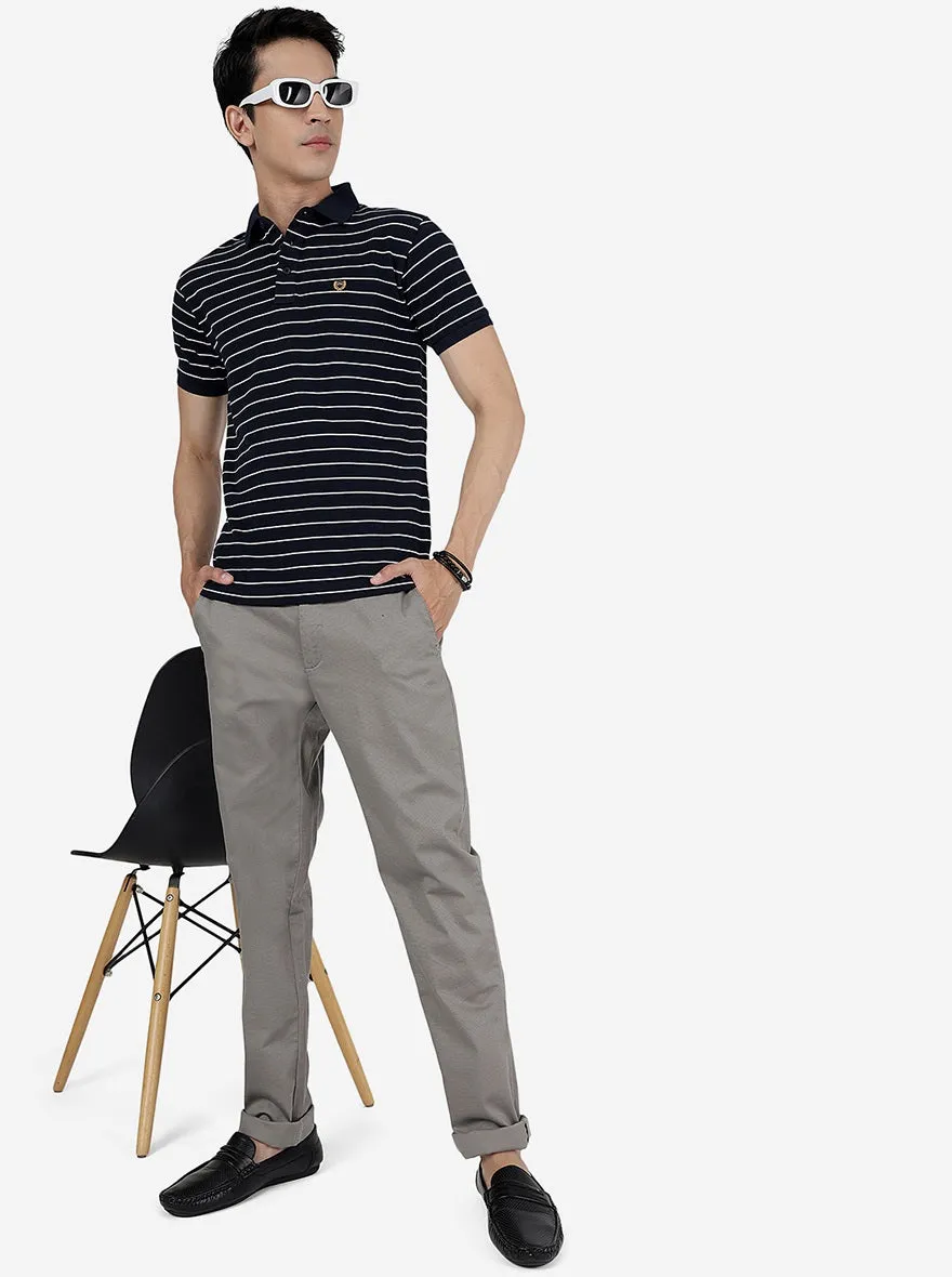 Navy & White Striped Slim Fit Polo T-Shirt | JadeBlue