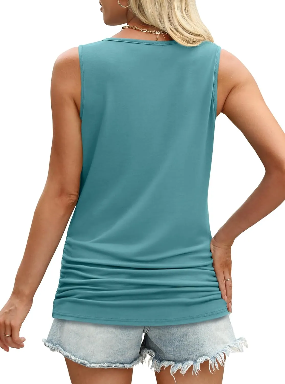 OFEEFAN Womens Ruched Tank Tops Crewneck Casual Summer Tops Basic Sleeveless Shirts
