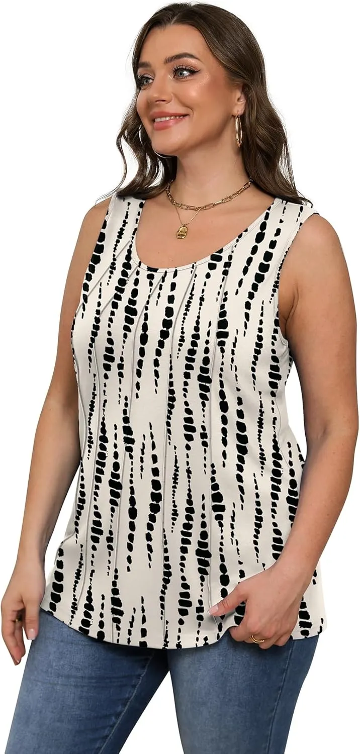 OFEEFAN Womens Tank Tops Pleated Scoop Neck Sleeveless Tops Casual Flowy 2025