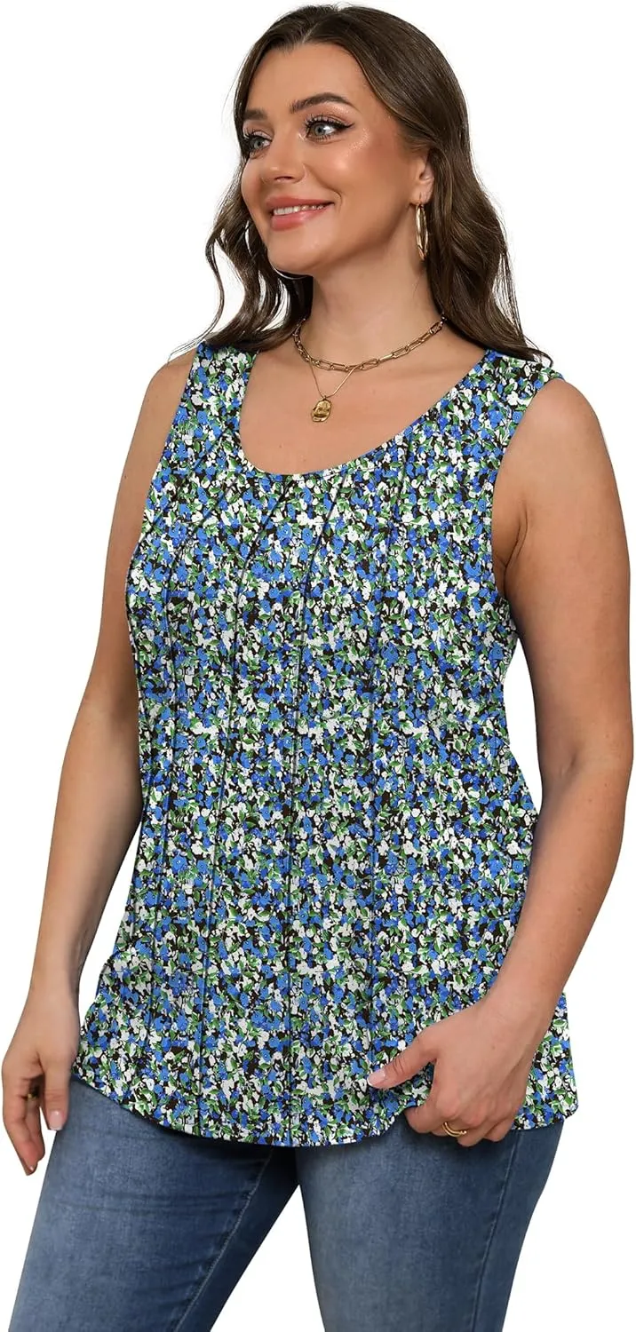 OFEEFAN Womens Tank Tops Pleated Scoop Neck Sleeveless Tops Casual Flowy 2025