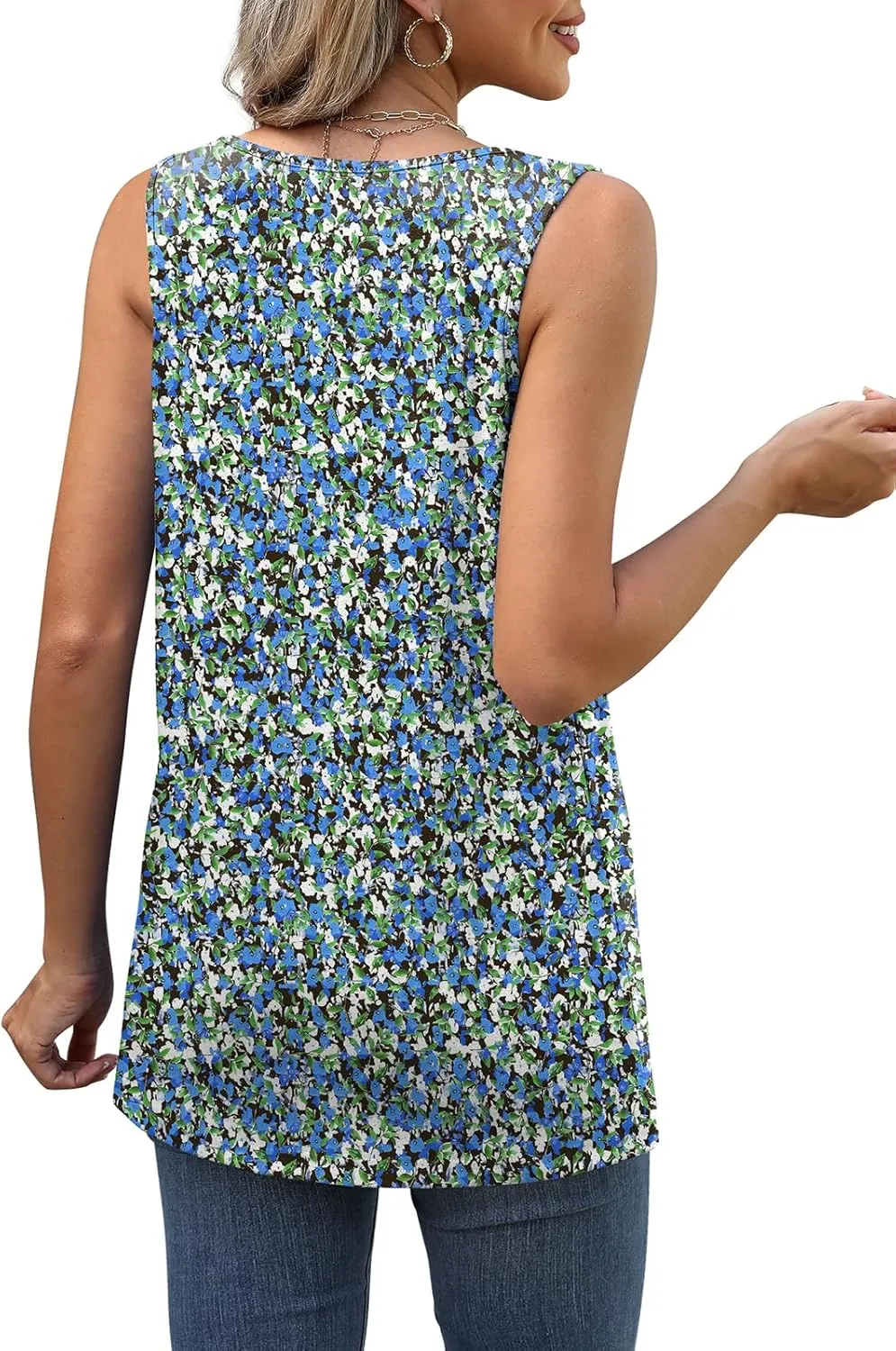 OFEEFAN Womens Tank Tops Pleated Scoop Neck Sleeveless Tops Casual Flowy 2025
