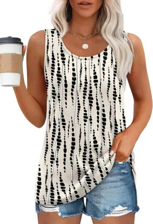 OFEEFAN Womens Tank Tops Pleated Scoop Neck Sleeveless Tops Casual Flowy 2025