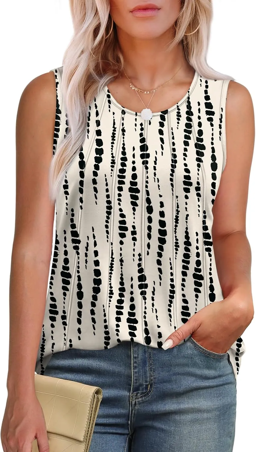 OFEEFAN Womens Tank Tops Pleated Scoop Neck Sleeveless Tops Casual Flowy 2025