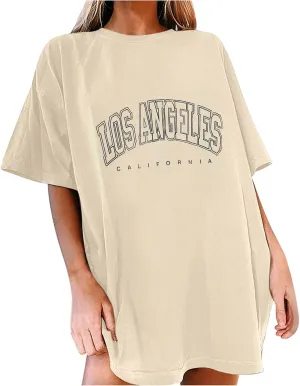 Oversized Summer T Shirts for Women Short Sleeve Graphic Tees Letter Print Summer Tops Vintage Loose Casual Blouses