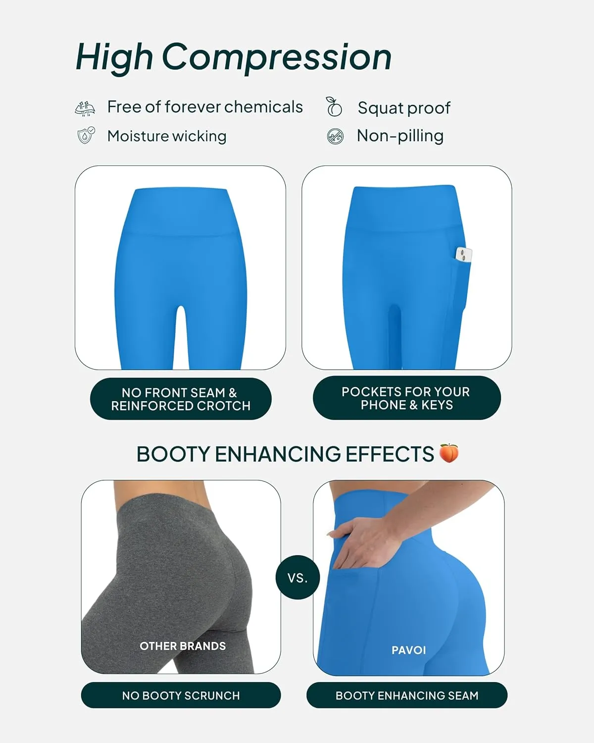 PAVOI ACTIVE Leggings with Pockets | Compressive High Waisted Butt Sculpting Women's Full Length Workout Pants | HiPerform