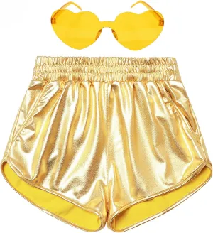 Perfashion Girls Metallic Shorts Shiny Hot Short Sparkly Party Pants &Sunglasses