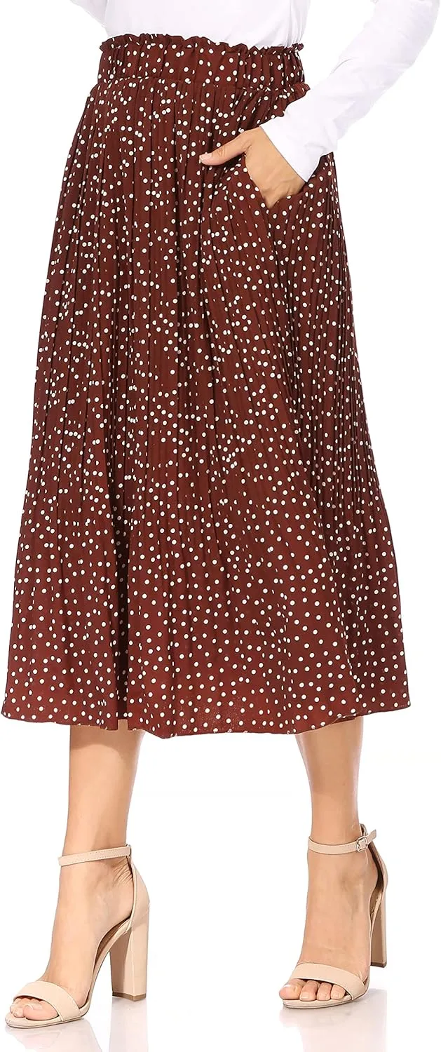 Pleated Midi Skirts for Women with Pockets, Elastic High Waisted Skirt Reg & Plus Size Womens Summer Skirts Trendy 2023