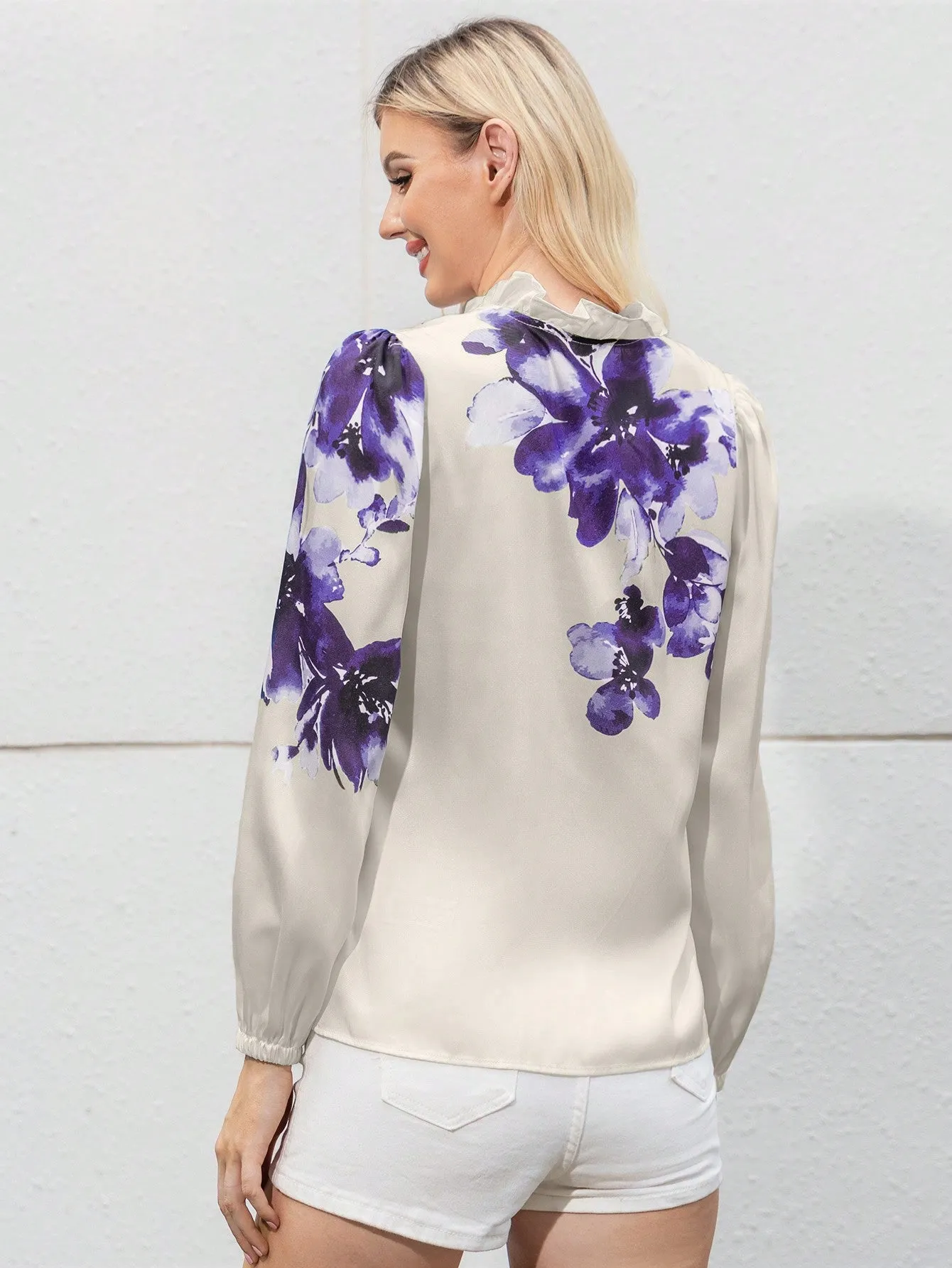 Privé Floral Print Frill Trim Blouse