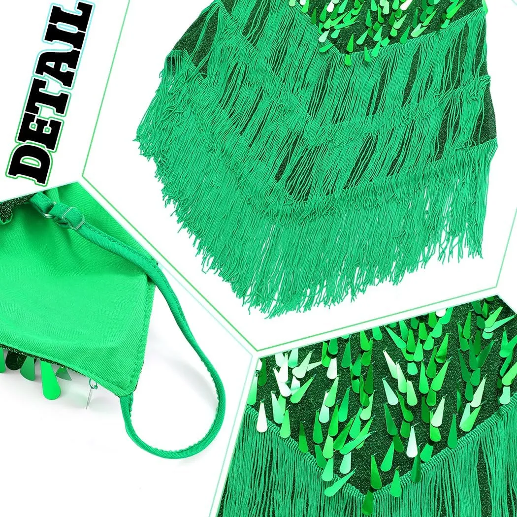 REETAN Latin Dance Dress Fringe Sequin Costume for Women