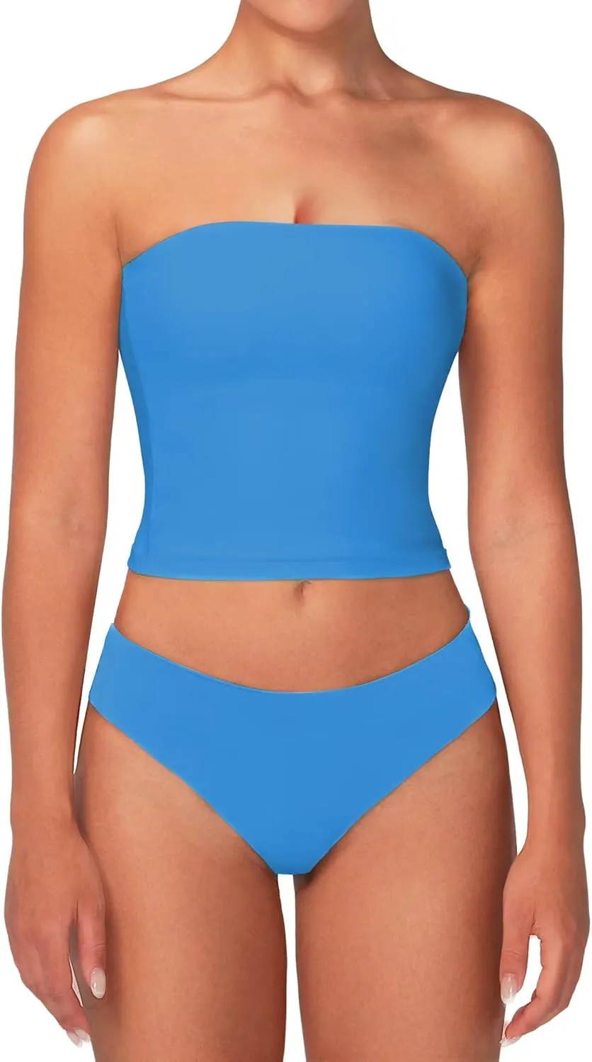 Sunzel Womens Strapless Sexy Tube Top Double Lined Sleeveless Crop Top Summer Basic Bandeau Tops for Layering or Going Out