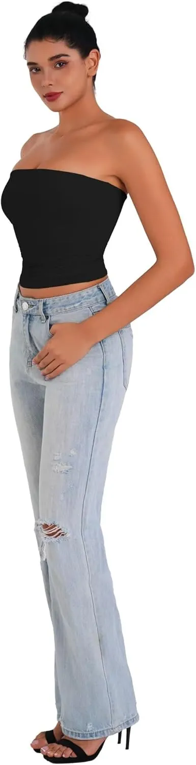 Sunzel Womens Strapless Sexy Tube Top Double Lined Sleeveless Crop Top Summer Basic Bandeau Tops for Layering or Going Out