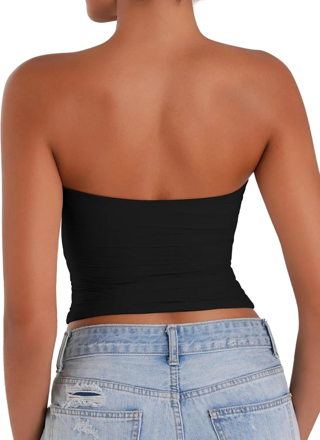 Sunzel Womens Strapless Sexy Tube Top Double Lined Sleeveless Crop Top Summer Basic Bandeau Tops for Layering or Going Out