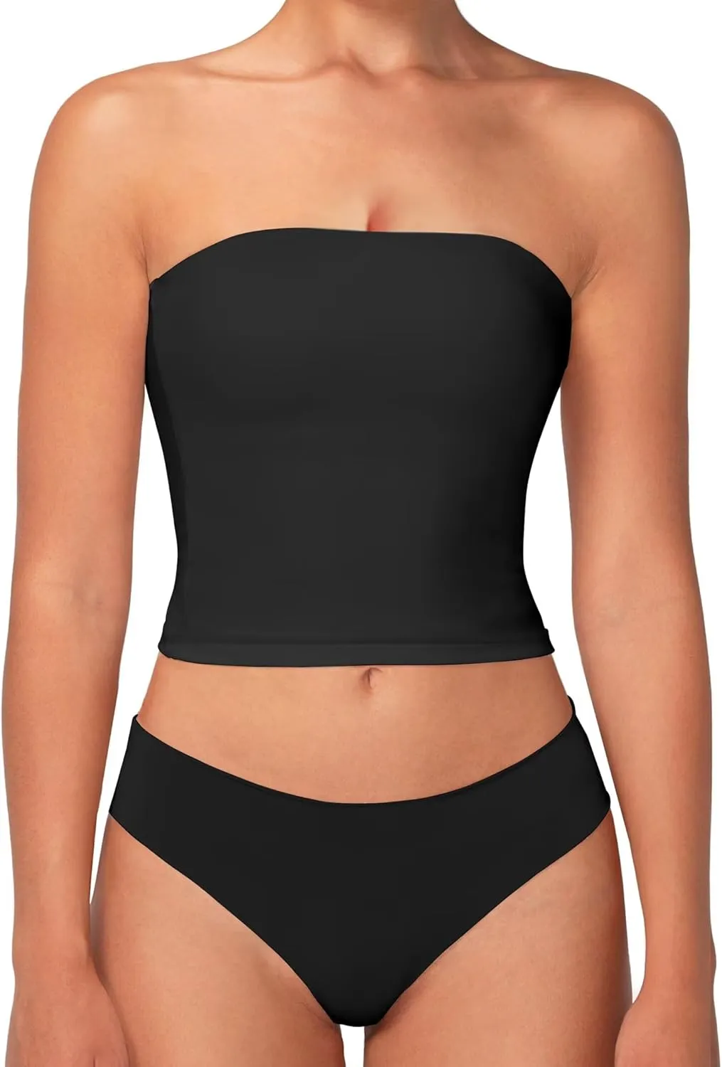 Sunzel Womens Strapless Sexy Tube Top Double Lined Sleeveless Crop Top Summer Basic Bandeau Tops for Layering or Going Out