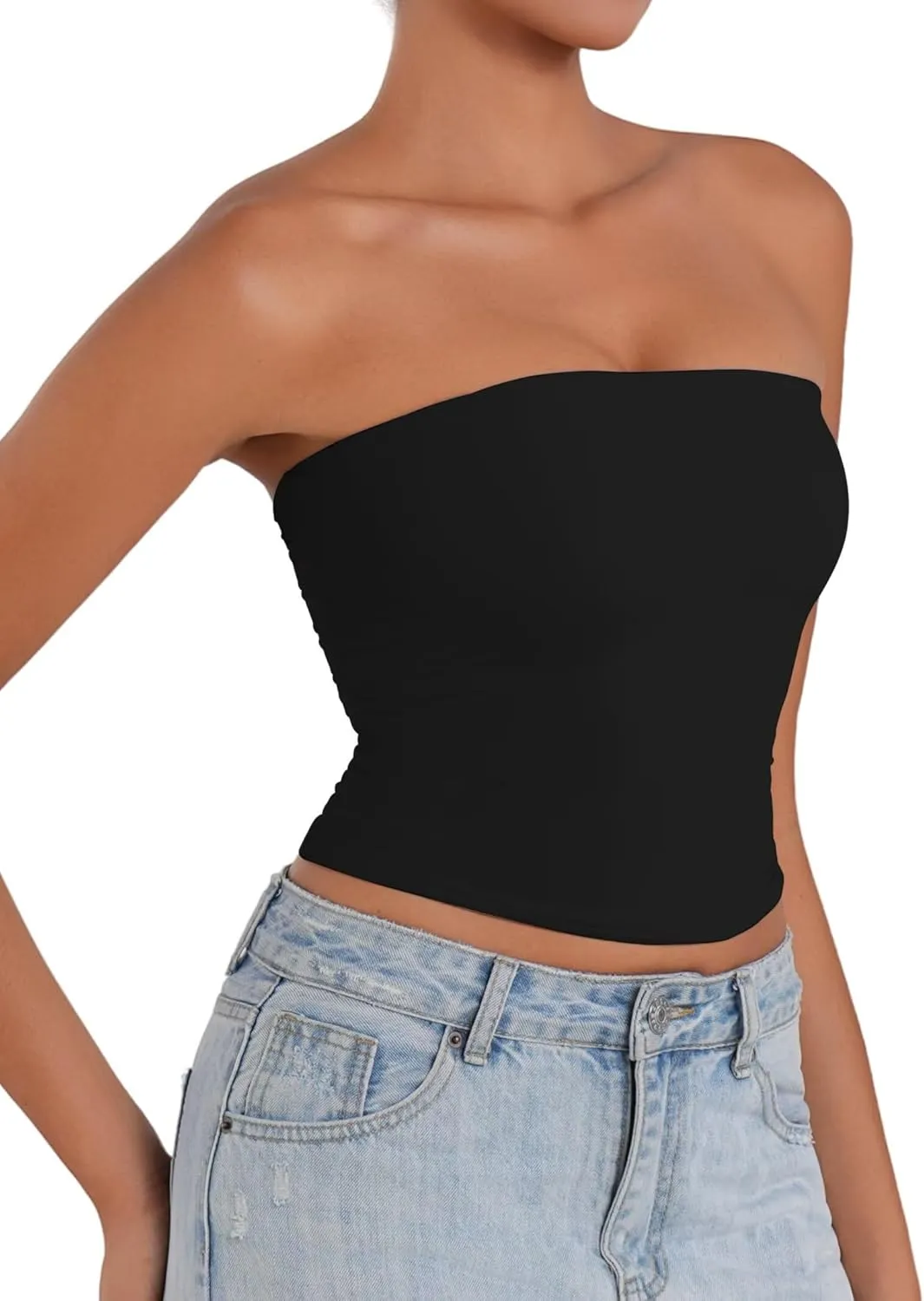 Sunzel Womens Strapless Sexy Tube Top Double Lined Sleeveless Crop Top Summer Basic Bandeau Tops for Layering or Going Out