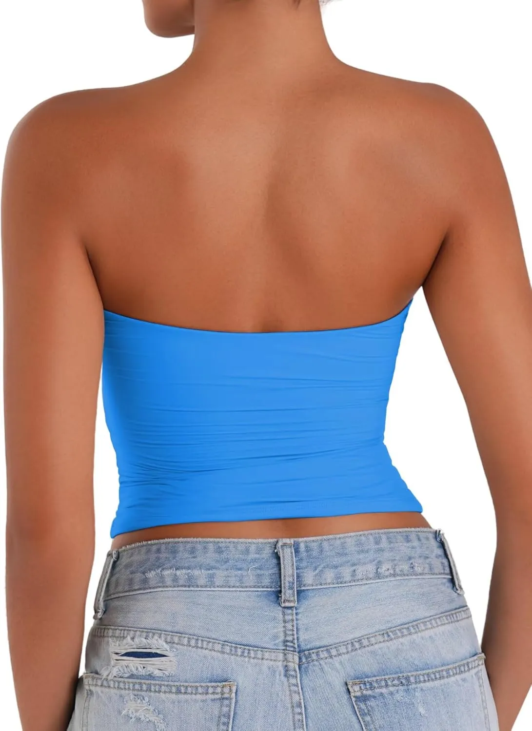 Sunzel Womens Strapless Sexy Tube Top Double Lined Sleeveless Crop Top Summer Basic Bandeau Tops for Layering or Going Out