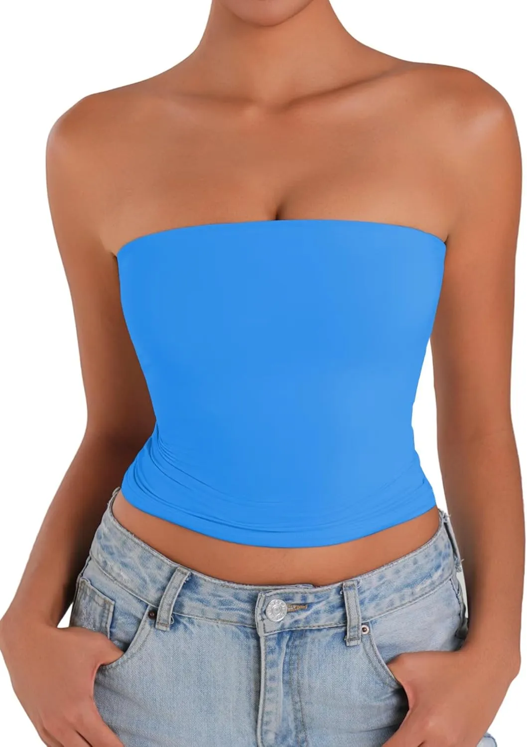 Sunzel Womens Strapless Sexy Tube Top Double Lined Sleeveless Crop Top Summer Basic Bandeau Tops for Layering or Going Out