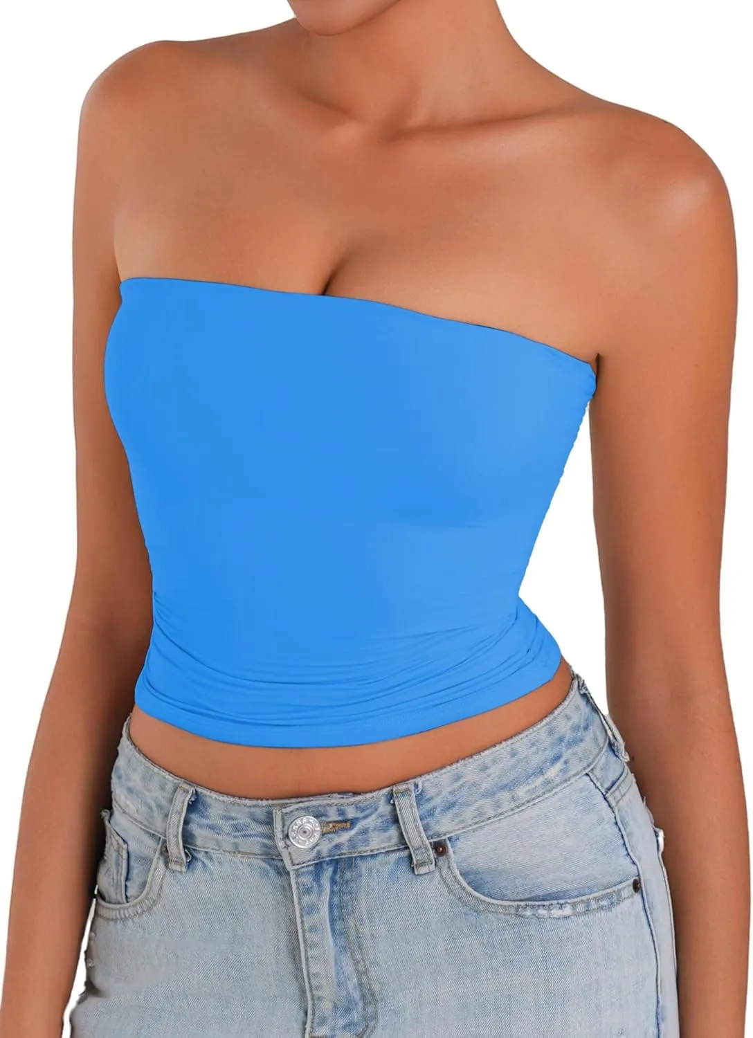 Sunzel Womens Strapless Sexy Tube Top Double Lined Sleeveless Crop Top Summer Basic Bandeau Tops for Layering or Going Out